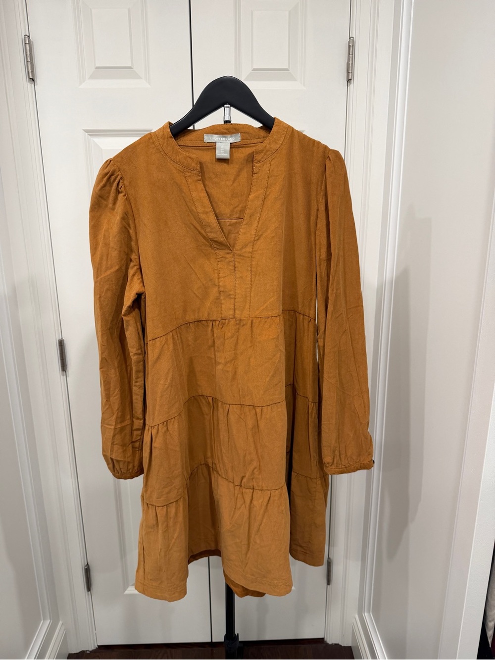 Lucky Brand Rust-Tone Tiered Long-Sleeve Dress